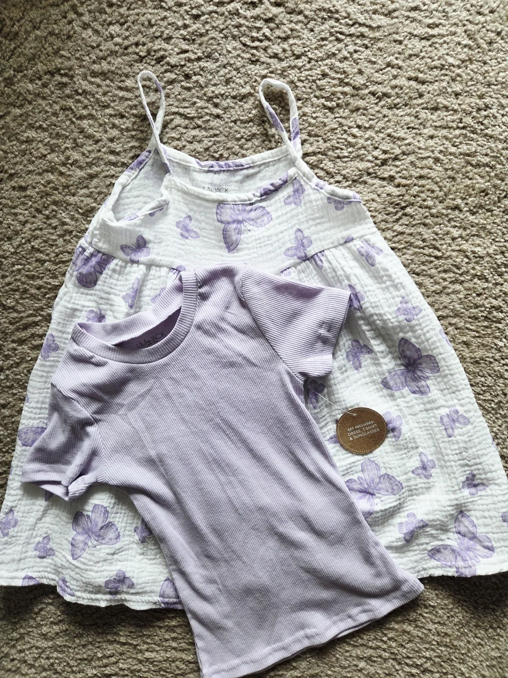 LILA & JACK Girls 2 Pc Set Purple Butterfly Pinafore Dress w/Purple Top Size 4T